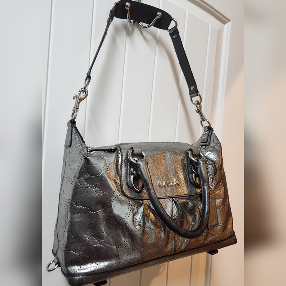 COACH Ashley Perforated Metallic Gunmetal Leather Satchel SALE SALE SALE!!! - Picture 3 of 16